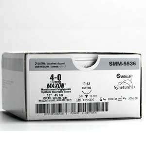 Covidien Absorbable Suture with Needle Maxon™ Polyglyconate P-11 3/8 Circle Precision Reverse Cutting Needle Size 4 - 0 Monofilament - Box of 1 - SMM-5431-BX