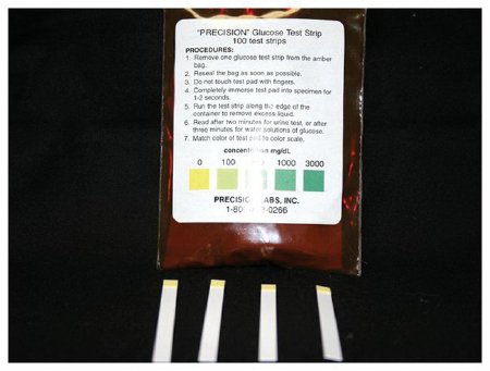 Fisher Scientific Glucose Test Strip Glucose Detectable Analytes, 1 to 2 sec. Test Time, 0, 100, 300, 1000 and 3000 mg/dL Concentration - Pack of 100 - S80218-PK