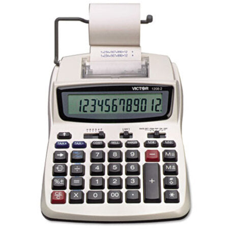 Victor® 1208-2 Two-Color Compact Printing Calculator, Black/Red Print, 2.3 Lines/Sec - Each - VCT-12082-EA