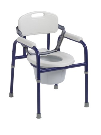 Drive Medical Commode Chair Pinniped Padded Fixed Arms Steel Frame With Backrest 250 lbs. Weight Capacity - Box of 1 - PC 1000 BL-BX