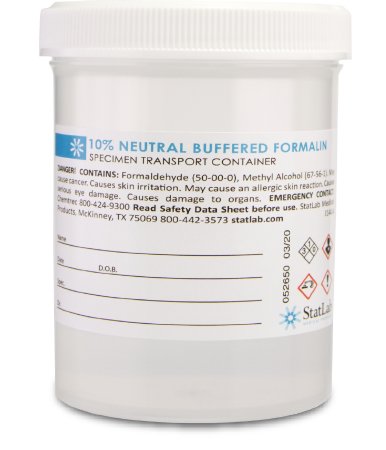 StatLab Medical Products Prefilled Formalin Container 120 mL Fill in 240 mL (8 oz.) Screw Cap Warning Label / Patient Information NonSterile - Case of 72 - NB08120-CS