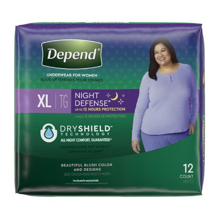 Kimberly Clark Female Adult Absorbent Underwear Depend® Night Defense® Pull On with Tear Away Seams X-Large Disposable Heavy Absorbency - Pack of 12 - 45591-PK