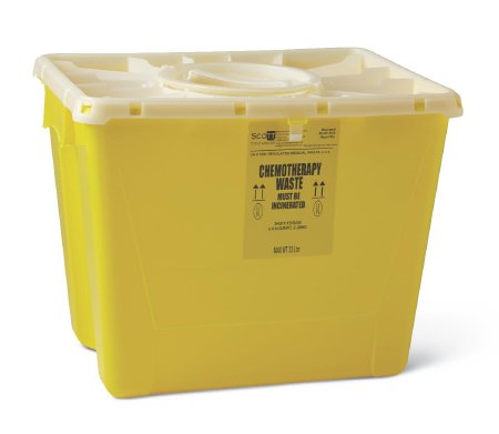 Medline Chemotherapy Waste Container Medline Yellow Base Vertical Entry 8 Gallon - Case of 9 - MDS706308-CS
