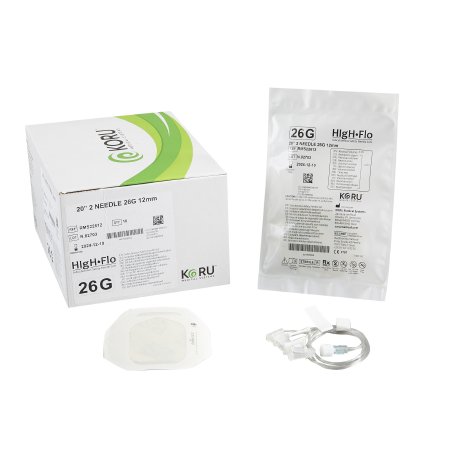 KORU Medical Systems Sub-Q Infusion Set HIgH-Flo™2 2 X 26 Gauge 12 mm 20 Inch Tubing Without Port - Box of 10 - RMS22612-BX