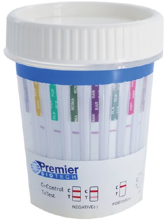 Premier Biotech Drugs of Abuse Test Kit Bio-Cup™ 5-Drug Panel AMP, COC, OPI, PCP, THC 50 Urine Sample 25 Tests CLIA Waived - Case of 25 - PCA-5P-LC-CS