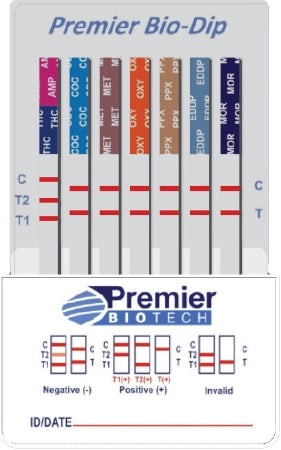 Premier Biotech Drugs of Abuse Test Kit Bio-Dip™ 13-Drug Panel AMP, BAR, BUP, BZO, COC, mAMP/MET, MDMA, MTD, OPI, OXY, PCP, TCA, THC 50 Urine Sample 25 Tests CLIA Waived - Case of 25 - PDA-13CW-LC-CS