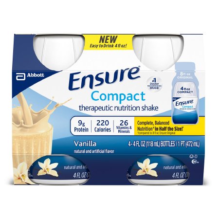 Abbott Nutrition Oral Supplement Ensure® Compact Therapeutic Nutrition Shake Vanilla Flavor Liquid 4 oz. Bottle - Pack of 4 - 64356-PK