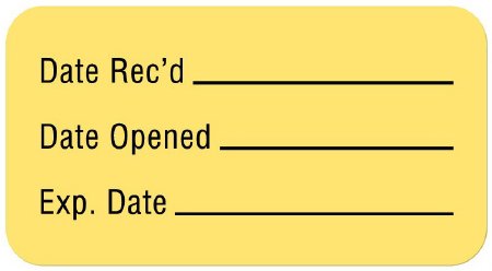United Ad Label Pre-Printed / Write On Label Advisory Label Yellow Paper Date Rec'D __________ / Date Opened __________ / Exp. Date __________ Quality Control Label 7/8 X 1-5/8 Inch - Roll of 560 - ULLR138-RL