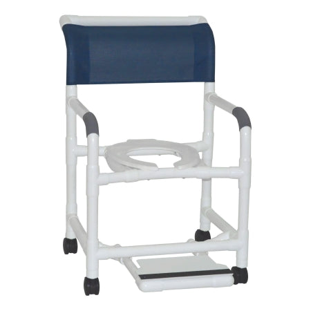 MJM International Shower Chair 100 Series Fixed Arms PVC Frame Mesh Backrest with Pushbar 22 Inch Seat Width Internal / 26 Inch Seat Width External 375 lbs. Weight Capacity - Each - 122-3-SF-EA