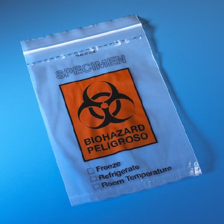 Globe Scientific Specimen Transport Bag with Document Pouch 6 X 9 Inch Zip Closure Biohazard Symbol / Storage Instructions NonSterile - Box of 100 - 4918-BX