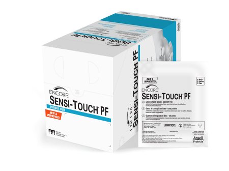 Ansell Surgical Glove ENCORE® Sensi-Touch® PF Size 5.5 Sterile Latex Standard Cuff Length Micro-Textured Natural Chemo Tested - Case of 200 - 7821PF-CS