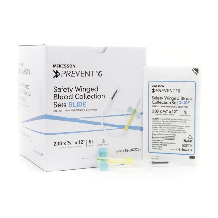 McKesson McKesson Prevent® G Blood Collection Set 23 Gauge 3/4 Inch Needle Length Safety Needle 12 Inch Tubing Sterile - Case of 200 - 16-BC2334-CS