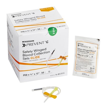 McKesson McKesson Prevent® G Blood Collection Set 25 Gauge 3/4 Inch Needle Length Safety Needle 12 Inch Tubing Sterile - Each - 16-BC2534-EA