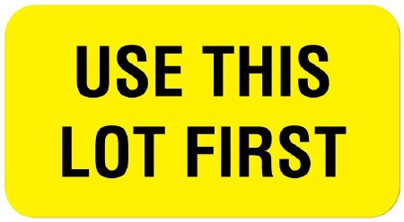 United Ad Label Pre-Printed Label UAL™ Advisory Label Yellow Paper USE THIS LOT FIRST Quality Control Label 7/8 X 1-5/8 Inch - Roll of 560 - ULQC201-RL