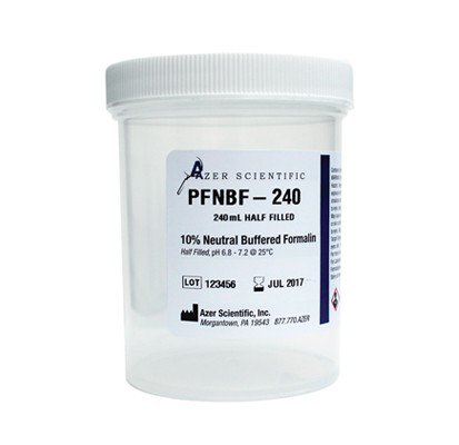 Azer Scientific Prefilled Formalin Container 120 mL Fill in 240 mL (8 oz.) Screw Cap Warning Label NonSterile - Case of 24 - PFNBF-240-CS