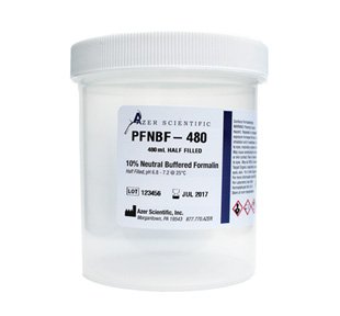Azer Scientific Prefilled Formalin Container 240 mL Fill in 480 mL (16 oz.) Screw Cap Warning Label NonSterile - Case of 24 - PFNBF-480-CS