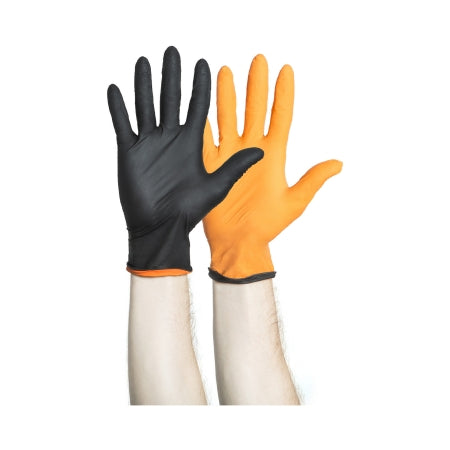 O&M Halyard Inc Exam Glove Black-Fire* X-Small NonSterile Nitrile Standard Cuff Length Textured Fingertips Black / Orange Fentanyl Tested - Case of 10 - 44755-CS