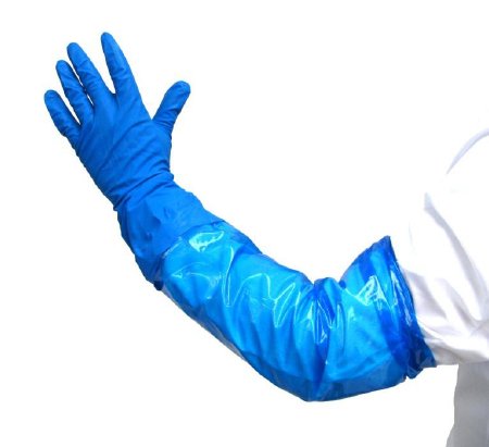 Healthmark Industries Utility Glove Sleeve Gloves Large Nitrile Green / Blue 28 Inch Elastic Cuff NonSterile - Box of 50 - 41580-BX