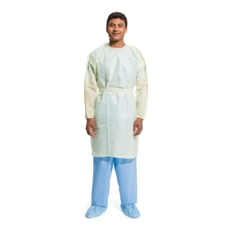 O&M Halyard Inc Protective Procedure Gown Halyard Basics X-Large Yellow NonSterile AAMI Level 2 Disposable - Bag of 10 - 13961-BG