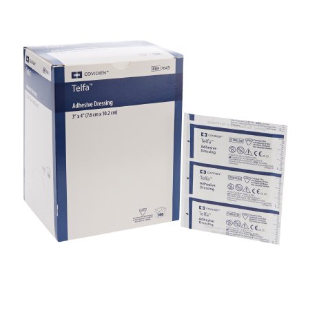 Cardinal Adhesive Dressing Telfa™ 3 X 4 Inch Film / Cotton Rectangle White Sterile - Case of 1200 - 7643-CS
