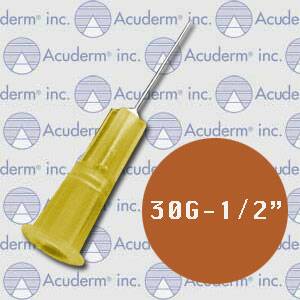 Acuderm Hypodermic Needle Acu-Needle® 1/2 Inch Length 30 Gauge Regular Wall Without Safety - Box of 100 - NP301-BX
