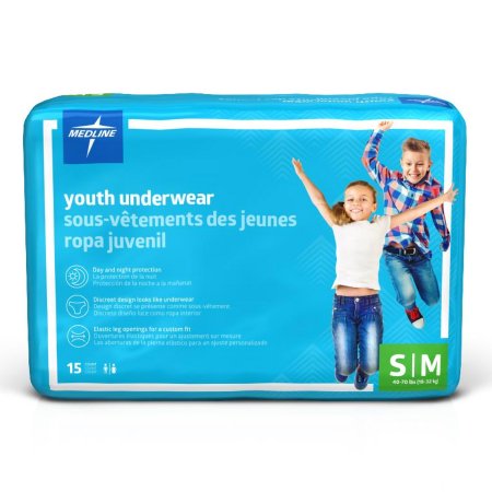 Medline Unisex Youth Absorbent Underwear Pull On with Tear Away Seams Small / Medium Disposable Heavy Absorbency - Case of 60 - MSC23001A-CS