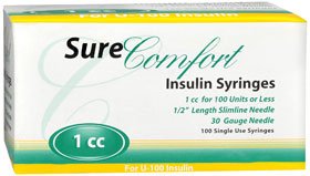 Allison Medical Inc Standard Insulin Syringe with Needle Surecomfort® 1 mL 1/2 Inch 30 Gauge NonSafety Regular Wall - CT/100 - 86227062105-CT