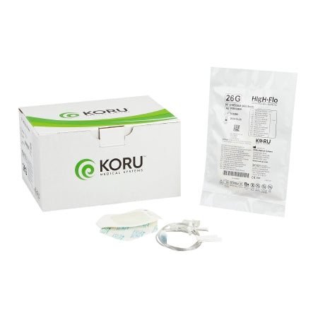 KORU Medical Systems Sub-Q Infusion Set HIgH-Flo™2 2 X 26 Gauge 9 mm 20 Inch Tubing Without Port - Box of 10 - RMS22609-BX