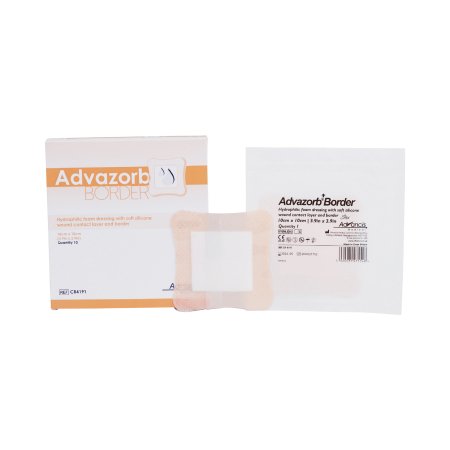 Mediusa Foam Dressing Advazorb Border® 4 X 4 Inch With Border Waterproof Backing Silicone Face and Border Square Sterile - Box of 10 - CR4191-BX