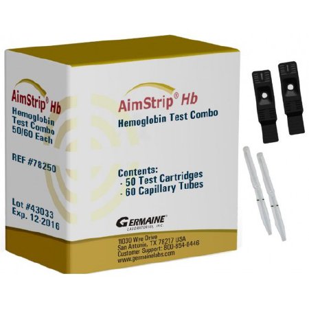 Germaine Laboratories Inc Hematology Test Kit AimStrip® Hemoglobin 50 Tests CLIA Waived - Box of 50 - 78250-BX