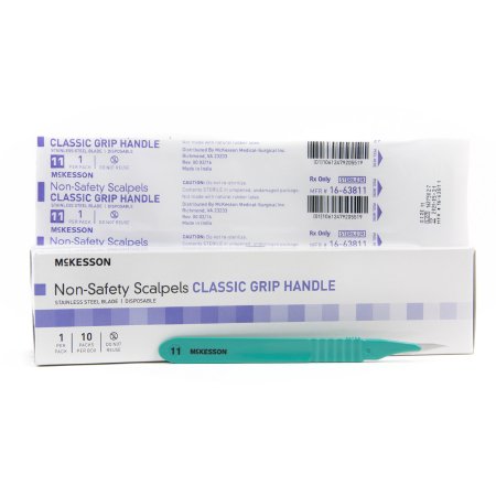 McKesson Scalpel McKesson No. 11 Stainless Steel / Plastic Classic Grip Handle Sterile Disposable - Each - 16-63811-EA