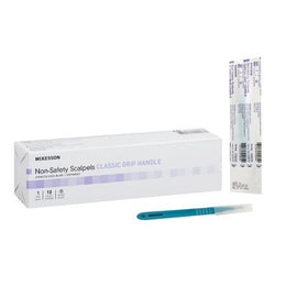 McKesson Scalpel McKesson No. 15 Stainless Steel / Plastic Classic Grip Handle Sterile Disposable - Box of 10 - 16-63815-BX