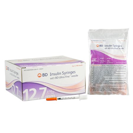 BD Standard Insulin Syringe with Needle Ultra-Fine™ 0.3 mL 1/2 Inch 30 Gauge NonSafety Regular Wall - Box of 10 - 328431-BX