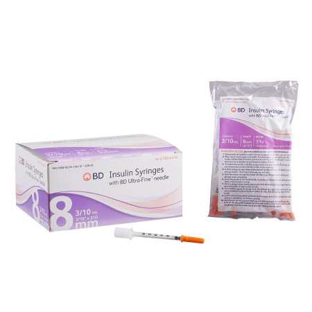 BD Standard Insulin Syringe with Needle Ultra-Fine™ 0.3 mL 5/16 Inch 31 Gauge NonSafety Regular Wall - Bag of 1 - 328438-BG