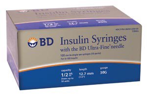 BD Standard Insulin Syringe with Needle Ultra-Fine™ 0.5 mL 1/2 Inch 30 Gauge NonSafety Regular Wall - Box of 10 - 328466-BX