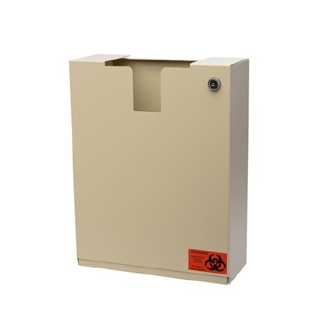 Post Medical Sharps Container Wall Mount Enclosure Almond, Steel, Non-sterile, Reusable, Key Lock - Each - 750-L-EA