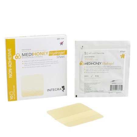 McKesson Honey Hydrogel Dressing MEDIHONEY® Square 4-3/10 X 4-3/10 Inch Without Adhesive - Case of 50 - 31640-CS