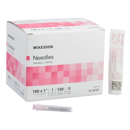 McKesson Hypodermic Needle McKesson 1 Inch Length 18 Gauge Thin Wall Without Safety - Case of 1000 - 16-N181-CS