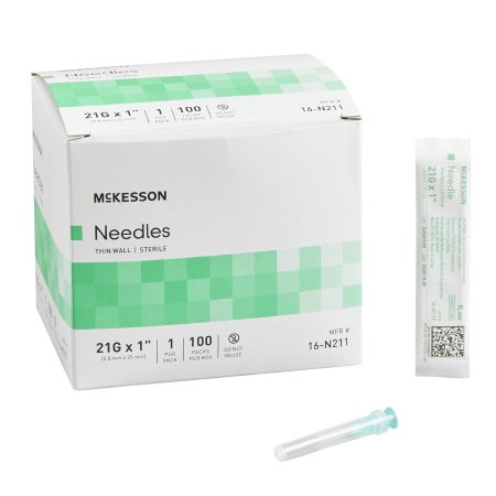 McKesson Hypodermic Needle McKesson 1 Inch Length 21 Gauge Thin Wall Without Safety - Case of 1000 - 16-N211-CS