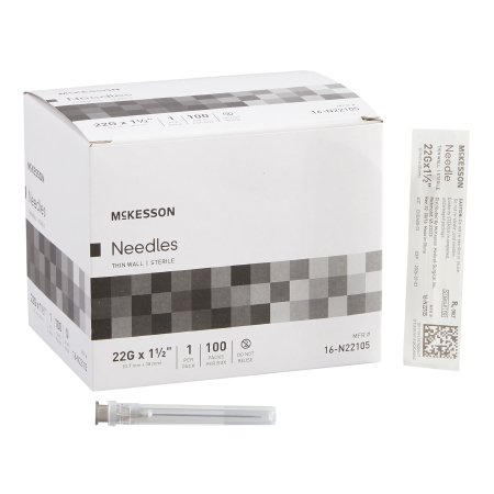 McKesson Hypodermic Needle McKesson 1-1/2 Inch Length 22 Gauge Thin Wall Without Safety - Case of 1000 - 16-N22105-CS
