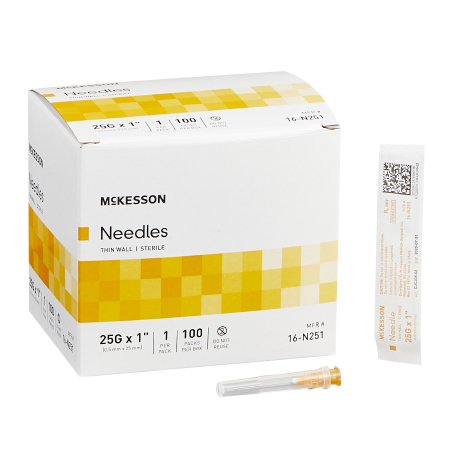 McKesson Hypodermic Needle McKesson 1 Inch Length 25 Gauge Thin Wall Without Safety - Case of 1000 - 16-N251-CS