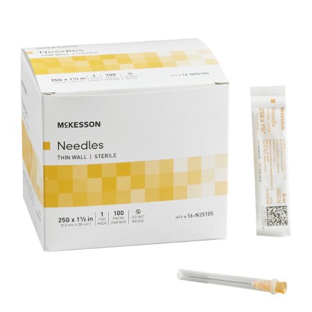 McKesson Hypodermic Needle McKesson 1-1/2 Inch Length 25 Gauge Thin Wall Without Safety - Case of 1000 - 16-N25105-CS