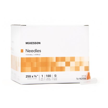 McKesson Hypodermic Needle McKesson 5/8 Inch Length 25 Gauge Thin Wall Without Safety - Case of 1000 - 16-N2558-CS