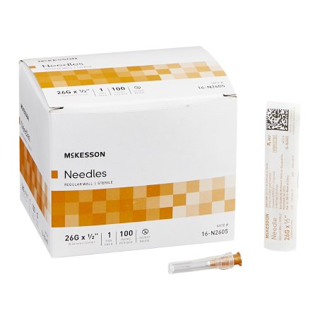 McKesson Hypodermic Needle McKesson 1/2 Inch Length 26 Gauge Regular Wall Without Safety - Case of 1000 - 16-N2605-CS