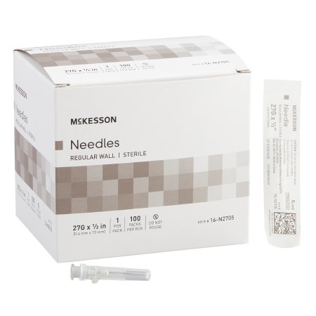McKesson Hypodermic Needle McKesson 1/2 Inch Length 27 Gauge Regular Wall Without Safety - Case of 1000 - 16-N2705-CS