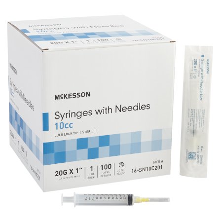 McKesson Standard Hypodermic Syringe with Needle McKesson 10 mL 1 Inch 20 Gauge NonSafety Ultra Thin Wall - Each - 16-SN10C201-EA