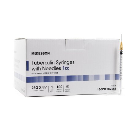 McKesson Standard Tuberculin Syringe with Needle McKesson 1 mL 5/8 Inch 25 Gauge NonSafety Thin Wall - Case of 1000 - 16-SNT1C2558-CS