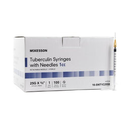 McKesson Standard Tuberculin Syringe with Needle McKesson 1 mL 5/8 Inch 25 Gauge NonSafety Thin Wall - Box of 100 - 16-SNT1C2558-BX