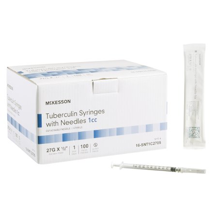 McKesson Standard Tuberculin Syringe with Needle McKesson 1 mL 1/2 Inch 27 Gauge NonSafety Thin Wall - Each - 16-SNT1C2705-EA