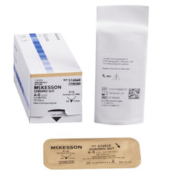 McKesson Absorbable Suture with Needle McKesson Chromic Gut P-13 3/8 Circle Precision Reverse Cutting Needle Size 4 - 0 - Box of 1 - S1654G-BX